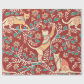 Papier Cadeau Cats with ornaments,branches with flowers and leav (Plat)