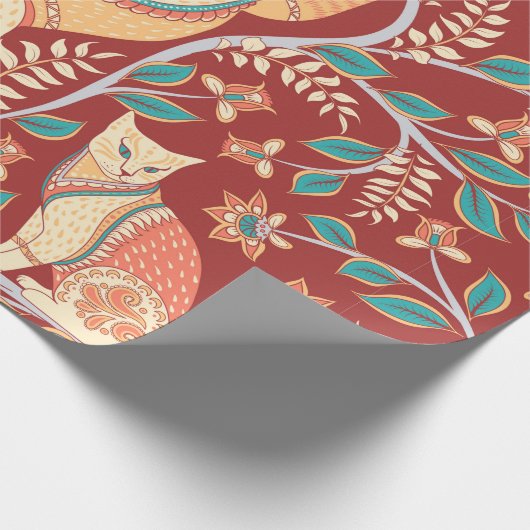 Papier Cadeau Cats with ornaments,branches with flowers and leav (Coin)