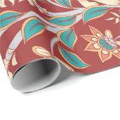 Papier Cadeau Cats with ornaments,branches with flowers and leav (Coin rond)