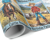 Papier Cadeau Cattle Roundup Boy's Birthday Personalize Name (Coin rond)