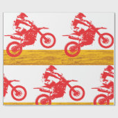 Papier Cadeau Cavalier de moto cross rouge en silhouette (Plat)