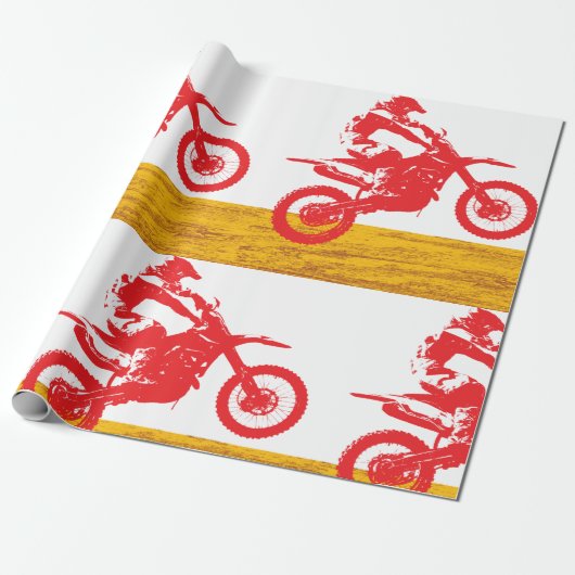 Papier Cadeau Cavalier de moto cross rouge en silhouette (Déroulé)