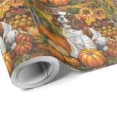 Papier Cadeau Cavalier King Charles Espaniel Automne Thanksgivin (Coin rond)