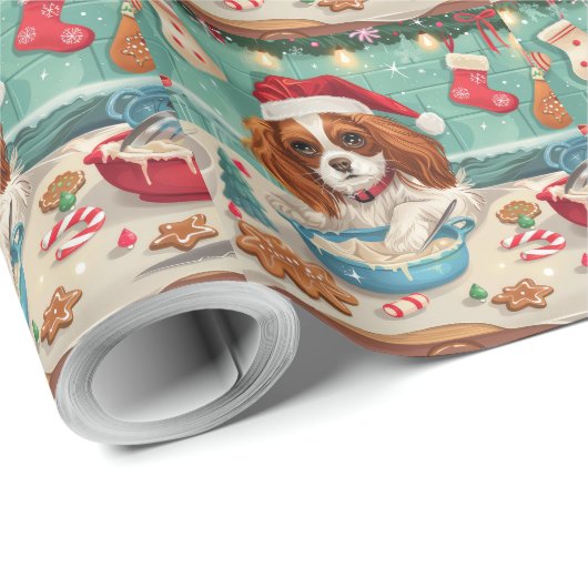 Papier Cadeau Cavalier King Charles Spaniel Baking Noël (Coin rond)