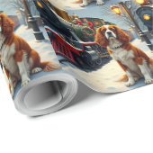 Papier Cadeau Cavalier King Charles Spaniel Christmas Train (Coin rond)