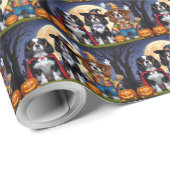 Papier Cadeau Cavalier King Charles Spaniel Citrouille Halloween (Coin rond)