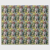 Papier Cadeau Cavalier King Charles Spaniel Fleurs de printemps  (Plat)