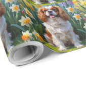 Papier Cadeau Cavalier King Charles Spaniel Fleurs de printemps  (Coin rond)