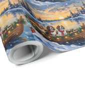 Papier Cadeau Cavalier King Charles Spaniel Noël Bateau (Coin rond)