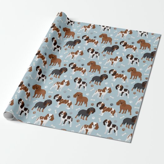 Papier Cadeau Cavalier King Charles Spaniel Paws and Bones (Déroulé)