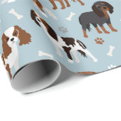 Papier Cadeau Cavalier King Charles Spaniel Paws and Bones (Coin rond)