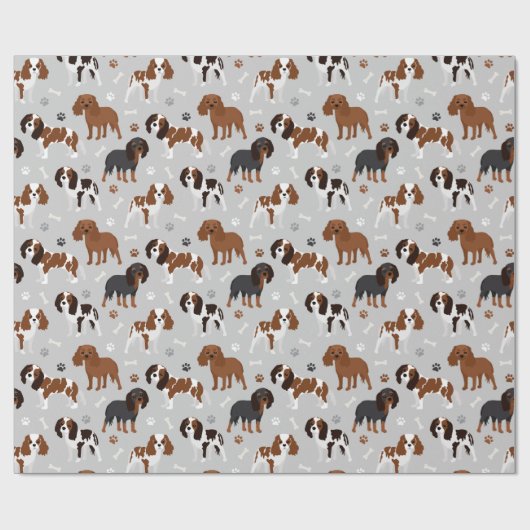 Papier Cadeau Cavalier King Charles Spaniel Paws and Bones Wrapp (Plat)