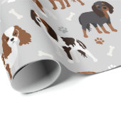 Papier Cadeau Cavalier King Charles Spaniel Paws and Bones Wrapp (Coin rond)