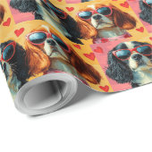 Papier Cadeau Cavalier King Charles Spaniel Saint-Valentin (Coin rond)