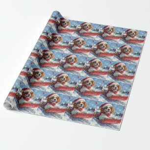 Papier Cadeau Cavalier King Charles Spaniel Traîneau de Noël