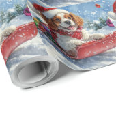 Papier Cadeau Cavalier King Charles Spaniel Traîneau de Noël (Coin rond)