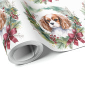 Papier Cadeau Cavalier King Christmas Wreath Festive Pup (Coin rond)