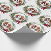 Papier Cadeau Cavalier King Christmas Wreath Festive Pup (Coin)