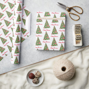 Papier Cadeau Cavapoo Chien de Noël Arbre Blanc Vacances