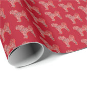 Papier Cadeau Cavapoo Christmas Chien mignon Silhouette Rouge (Coin rond)