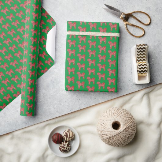 Papier Cadeau Cavapoo Christmas Chien mignonne Silhouette Vert (Artisanat)