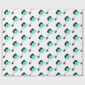 Papier Cadeau Célébration de ballons sarcelle et noirs (Plat)