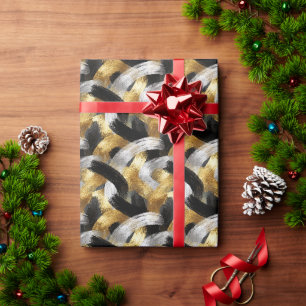 Papier Cadeau Célébration de Noël en Or Argent Noir