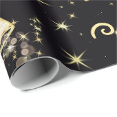 Papier Cadeau Célébration étincelante-Libérations en or et noir (Coin rond)