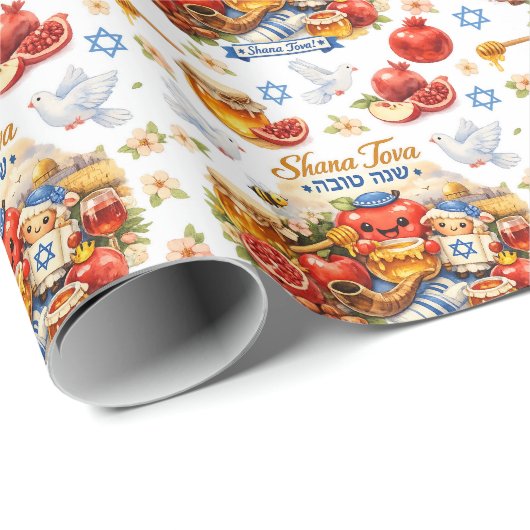 Papier Cadeau Célébration Shana Tova (Coin rond)