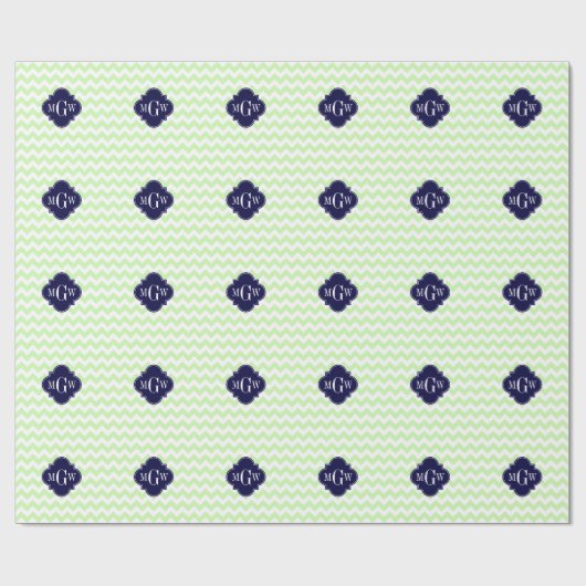 Papier Cadeau Celery Wht Chevron Navy Blue Quatrefoil 3 monogram (Plat)