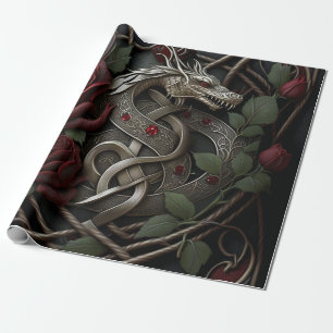 Papier Cadeau Céleste Knot Dragon Goth Red Roses