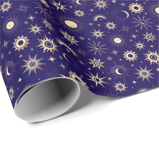 Papier Cadeau Céleste or et bleu (Coin rond)