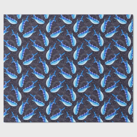Papier Cadeau Celestial Blue Whale Night Pattern (Plat)