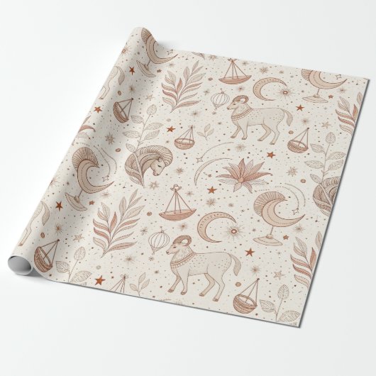 Papier Cadeau Celestial Botanical Pattern (1) (Déroulé)