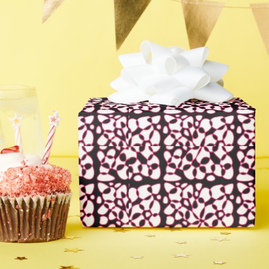 Papier Cadeau Cells Abstraction Black White Hot Pink (Fête d'anniversaire)