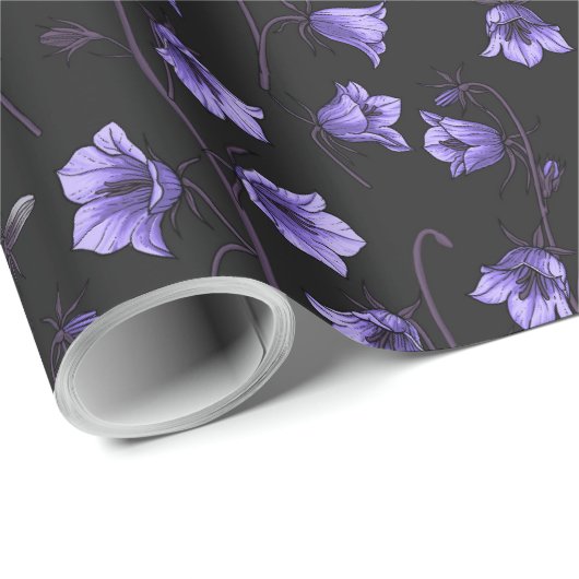 Papier Cadeau Cellules bleues de minuit, cloches, Bellflowers (Coin rond)