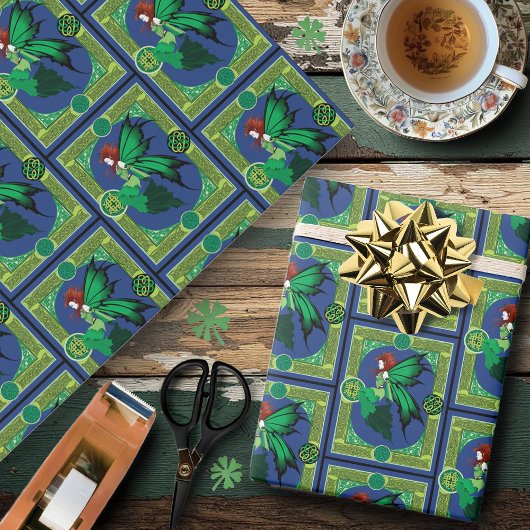 Papier Cadeau Celtic Knot Work Green Fairy