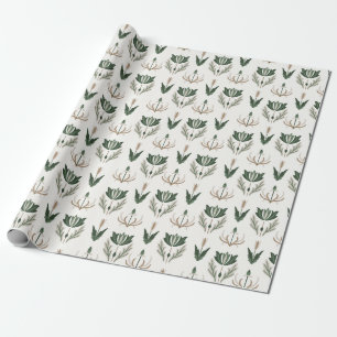 Papier Cadeau Celtique irlandais Floral Botanique Vert Beige