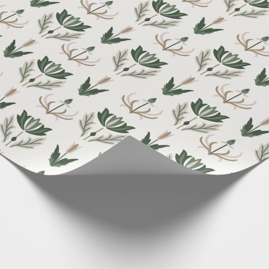 Papier Cadeau Celtique irlandais Floral Botanique Vert Beige (Coin)