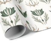 Papier Cadeau Celtique irlandais Floral Botanique Vert Beige (Coin rond)