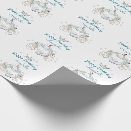 Papier Cadeau Cendrillon turquoise et or Princesse Carriage (Coin)