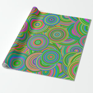 Papier Cadeau Cercles abstraits de style rétro, vert et orange-r