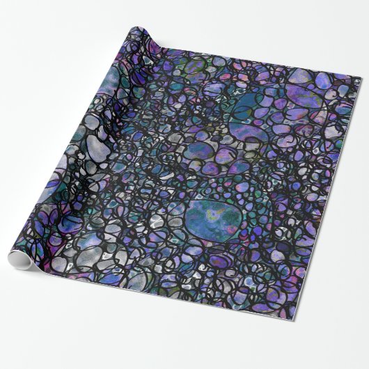 Papier Cadeau Cercles abstraits dessinés à la main, bleus, viole (Déroulé)