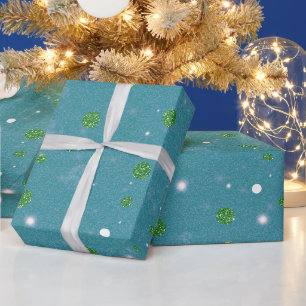 Papier Cadeau Cercles Abstraits Paillettes Or Vert Noël