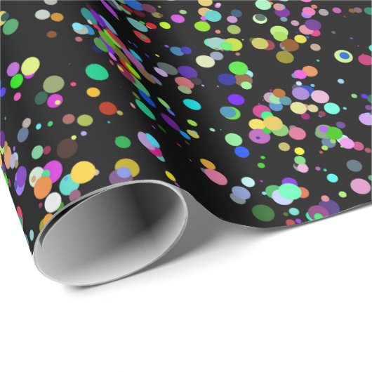Papier Cadeau Cercles colorés bulles sur motif unique noir (Coin rond)