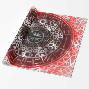 Papier Cadeau Cercles concentrés Tribal africain Imprimer rouge 