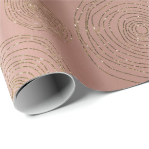 Papier Cadeau Cercles contemporains Anneaux Rose Rose Or Glam