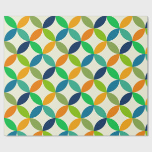Papier Cadeau Cercles de style milieu de siècle en bleu, vert et