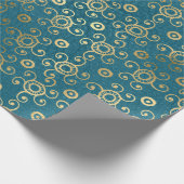 Papier Cadeau Cercles d'or et tourbillons Turquoises (Coin)