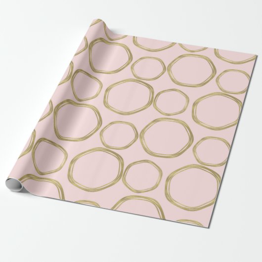 Papier Cadeau Cercles dorés et rose timide Moderne Tendance (Déroulé)